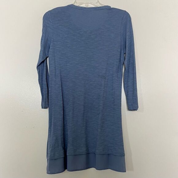 LOGO Lori Goldstein Tunic Tiered Layered Applique Sequin 3/4 Sleeve Blue XS NWOT - Picture 5 of 8